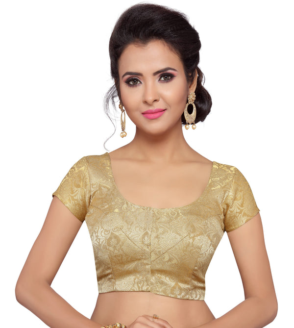 Women Gold Banarasi Brocade Saree Blouse by Shringaar (1pc)