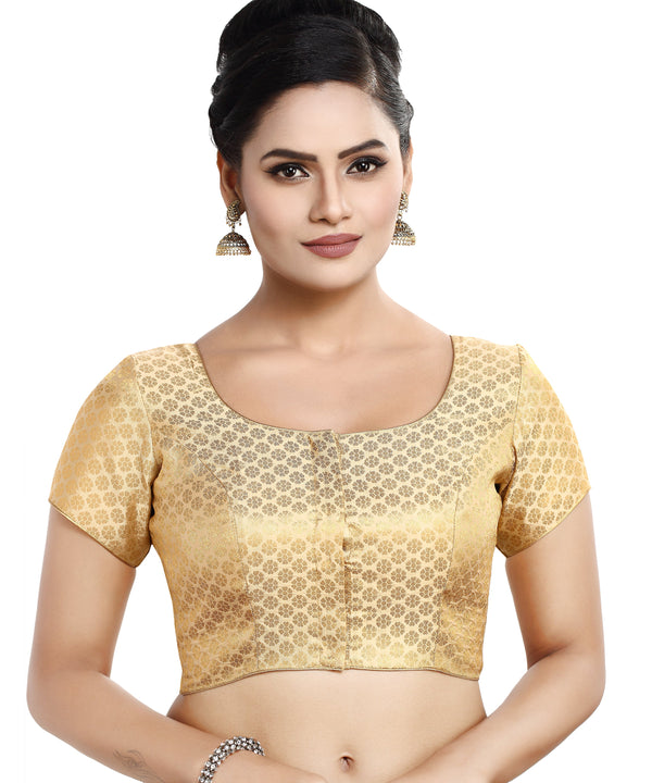 Women'S Short Sleeves Banaras Brocade Readymade Saree Blouse - Madhu Fashion