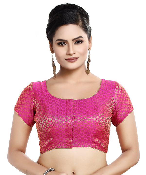 Women'S Short Sleeves Banaras Brocade Readymade Saree Blouse - Madhu Fashion