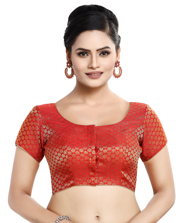 Women'S Short Sleeves Banaras Brocade Readymade Saree Blouse - Madhu Fashion