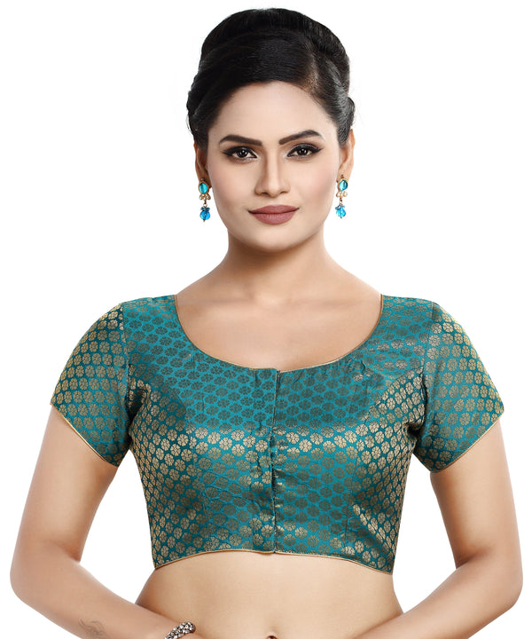 Women'S Short Sleeves Banaras Brocade Readymade Saree Blouse - Madhu Fashion