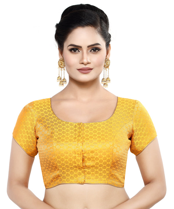 Women'S Short Sleeves Banaras Brocade Readymade Saree Blouse - Madhu Fashion