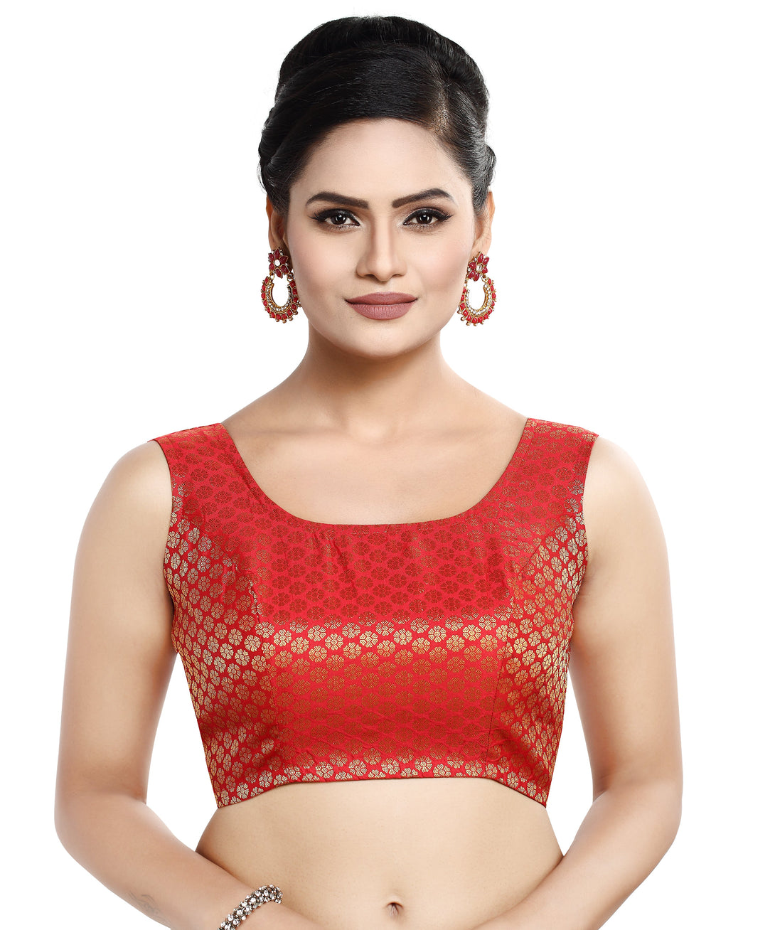 Women'S Sleeveless Brocade Readymade Saree Blouse - Madhu Fashion