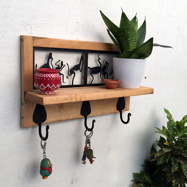 Wooden Long Wall Rack With Hook