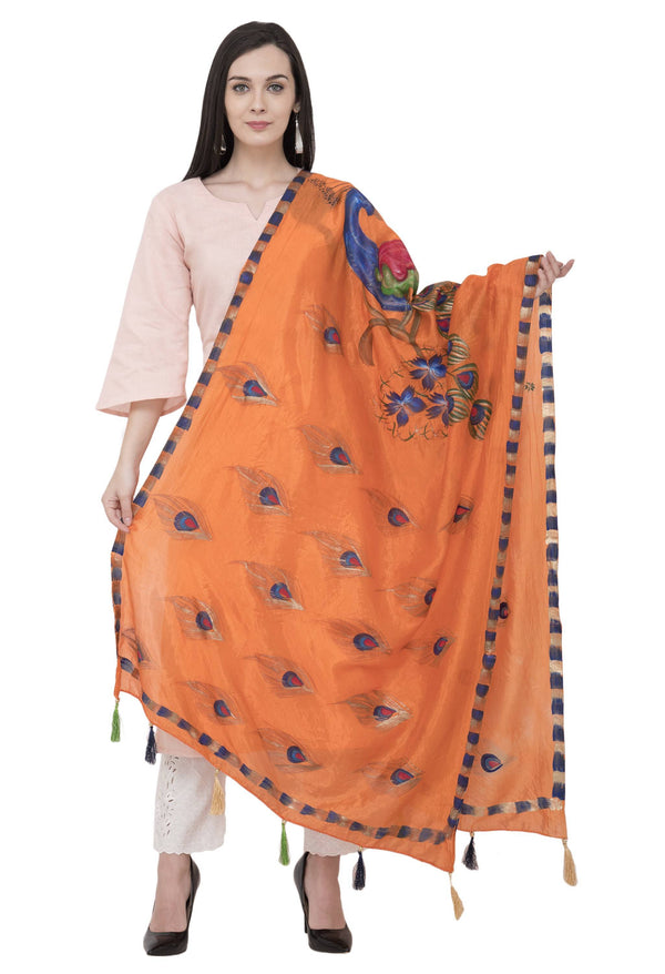 A R Silk Silk Peacock Multi Fancy Dupatta Color Orange Dupatta or Chunni