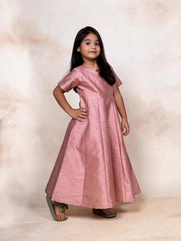 Pink Poly Silk Anarkali Girl's Kurta