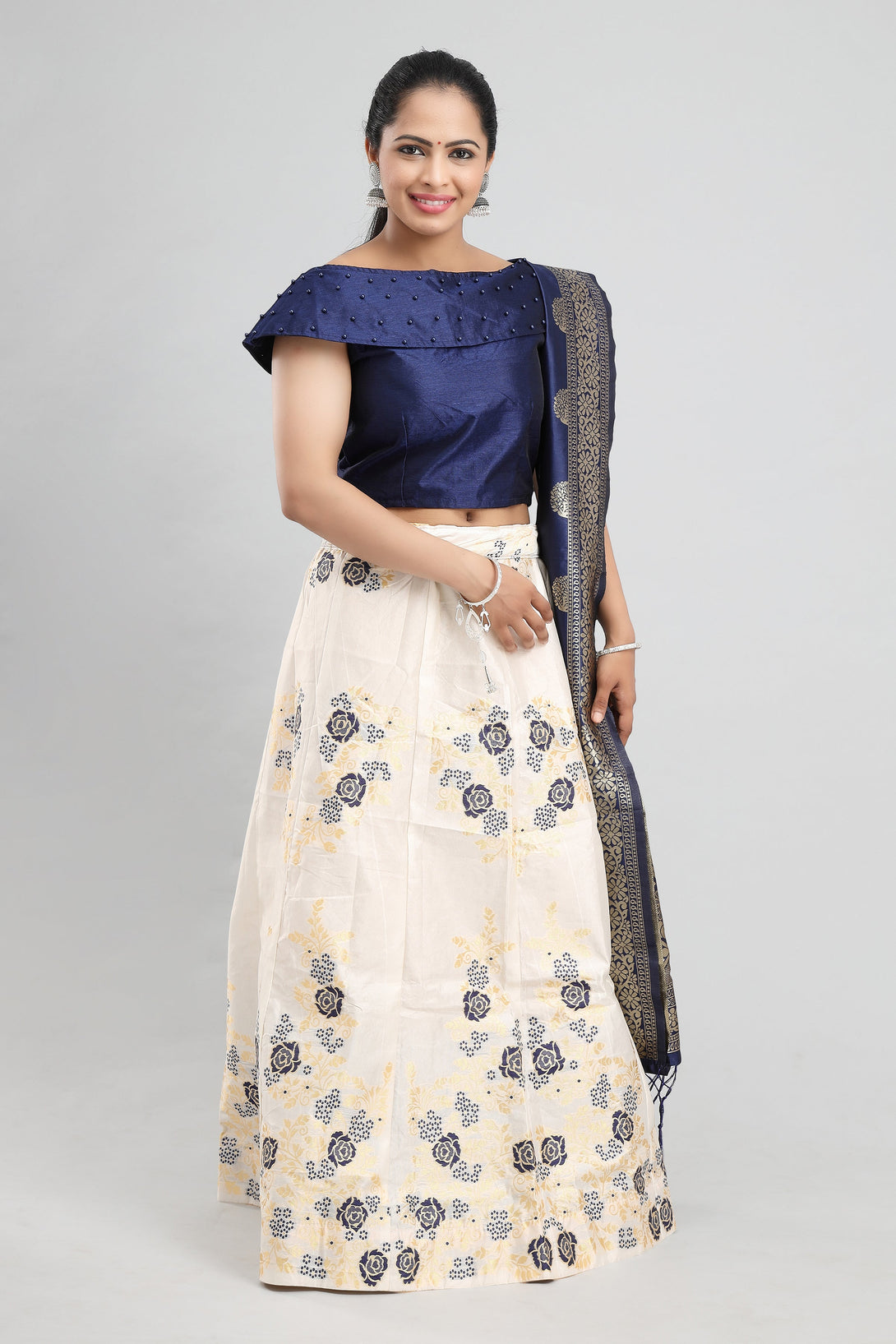 Women Brocade Lehenga Set by MANOHARA (Set of 3)