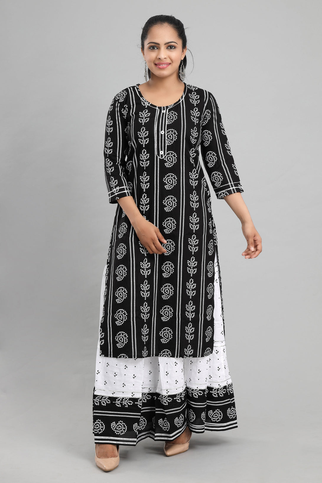 Women Bandhej kurti with Skirt Set by MANOHARA (Set of 2)