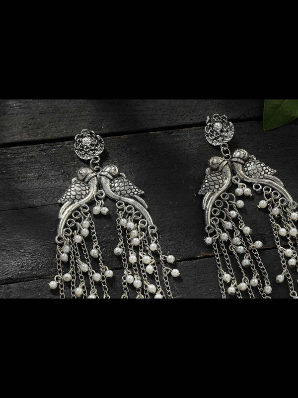 Johar Kamal Silver-Plated Oxidised Parrot Design Earrings Jker_079