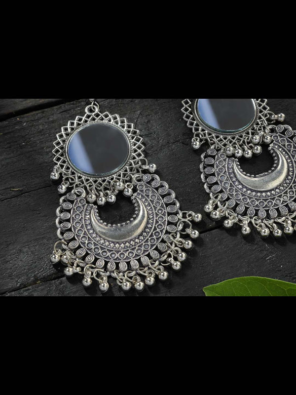 Women Silver Oxydised Mirror Earrings by Kamal Johar (1 Pair earrings)