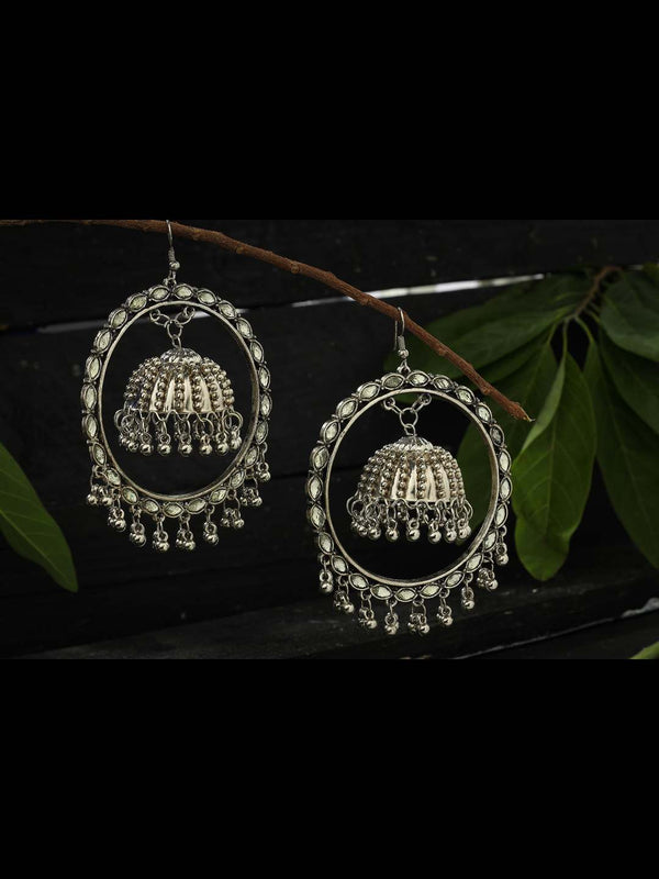 Women's  Indiakreations Silver color Earrings with Kundan & Pearls Work Jhumkas Jker_098 - Kamal Johar