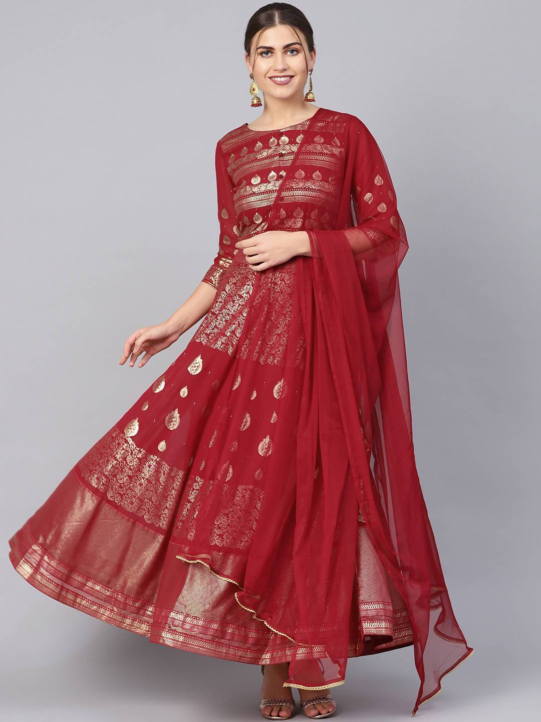 Buy_Women's_Maroon_Net_Solid_Dupatta_Online_Indiakreations