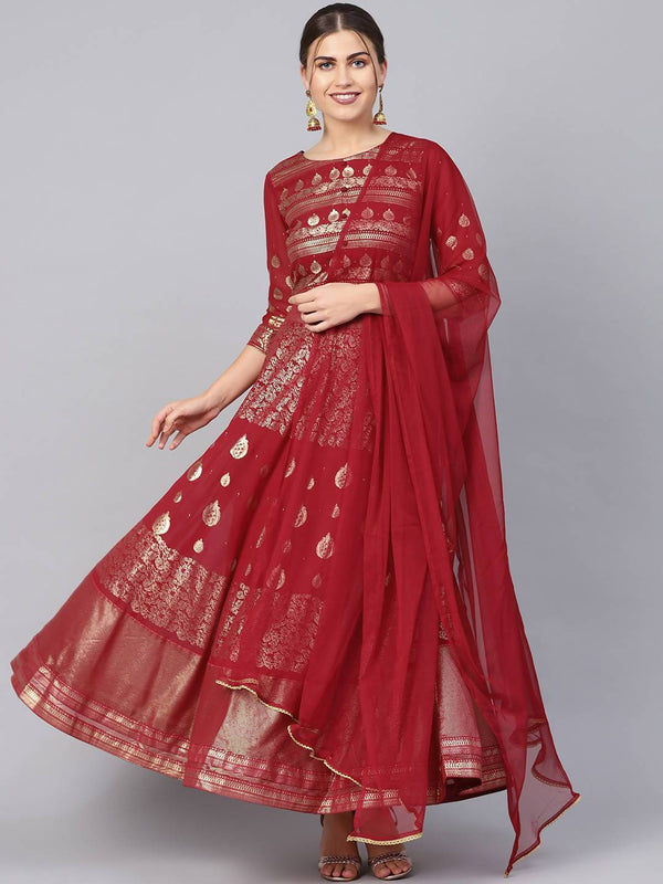 Buy_Women's_Maroon_Net_Solid_Dupatta_Online_Indiakreations