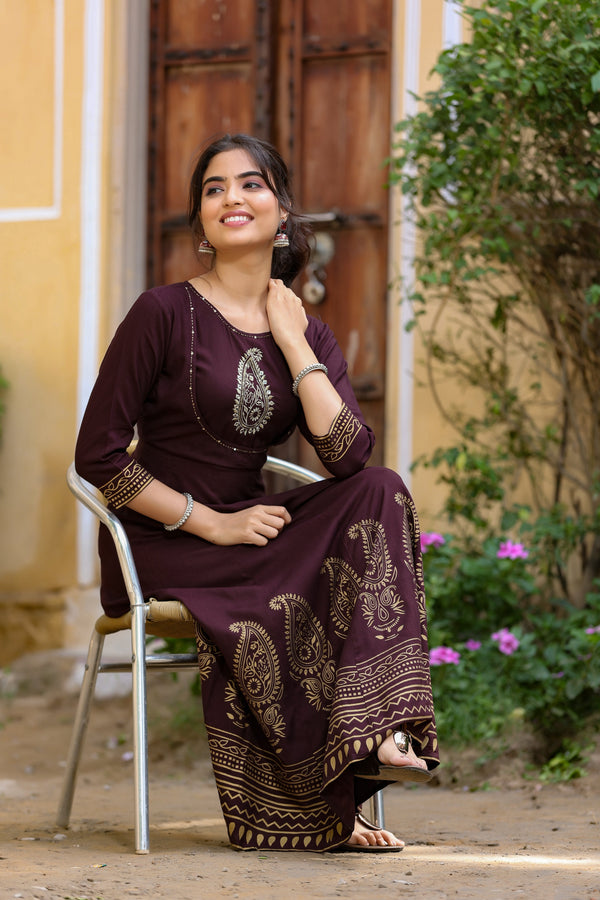 Women's Brown Printed Dress - Yufta