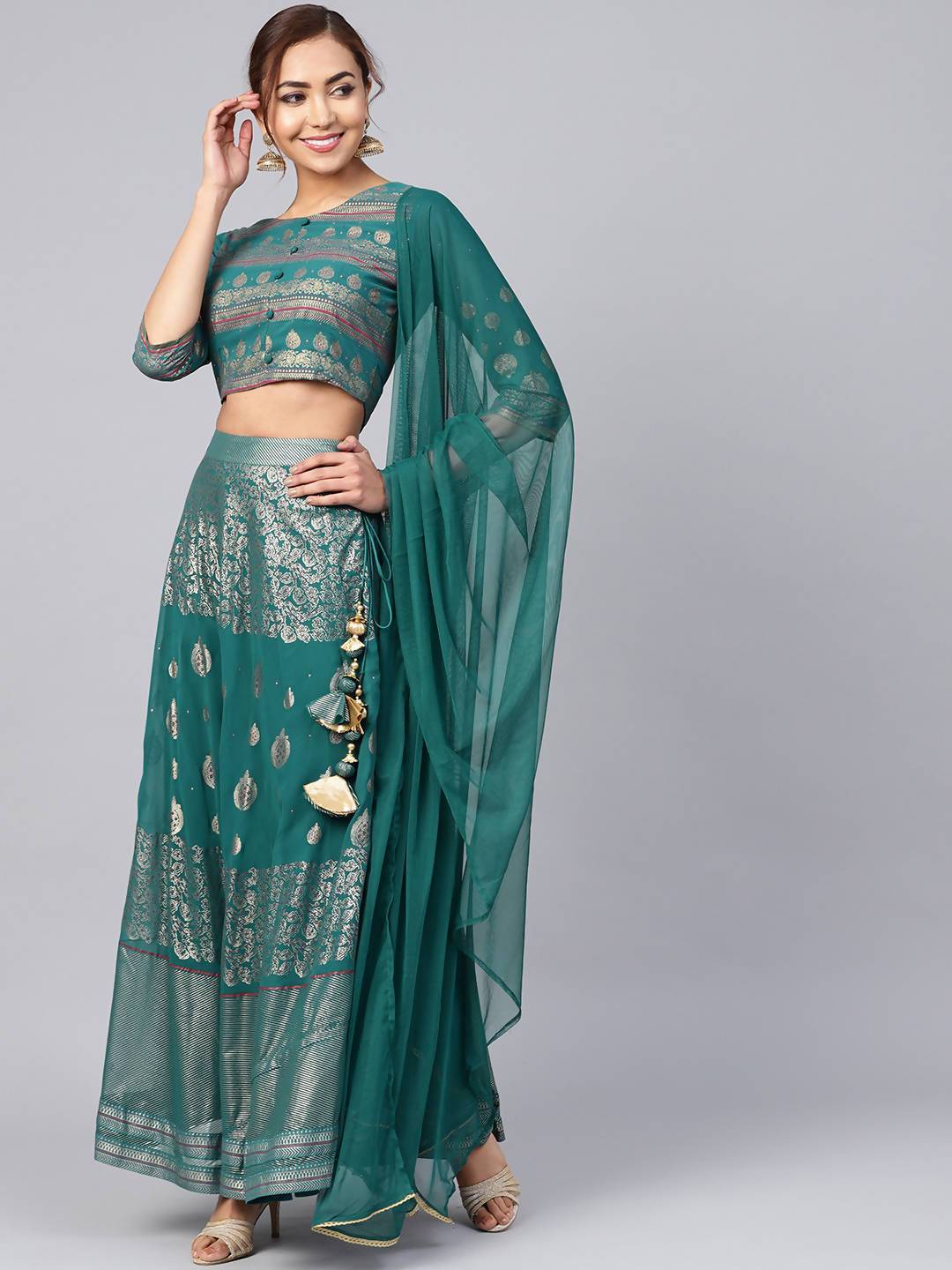 Buy_Women's_Teal_Net_Solid_Dupatta_Online_Indiakreations