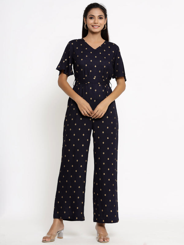 Women's Navy Blue Rayon Jumpsuit by Kipek (1pc)