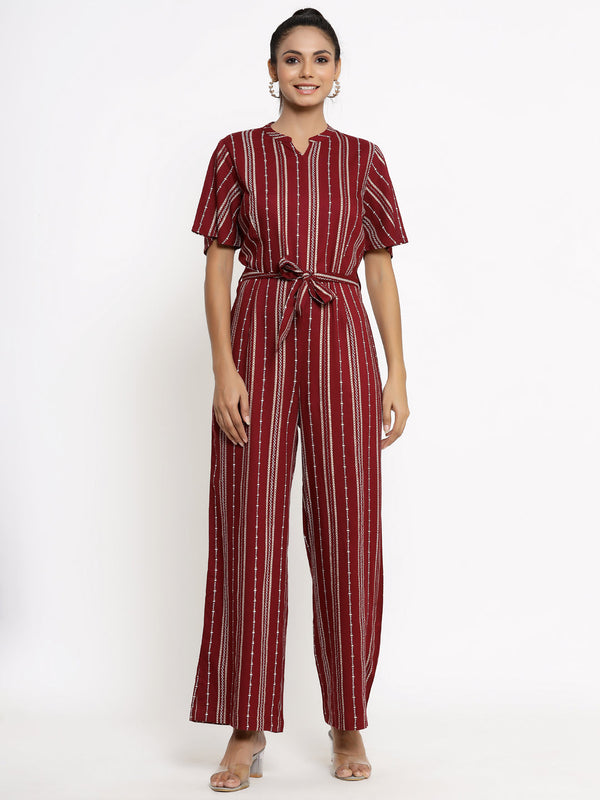 Women's Maroon Rayon Jumpsuit by Kipek (1pc)