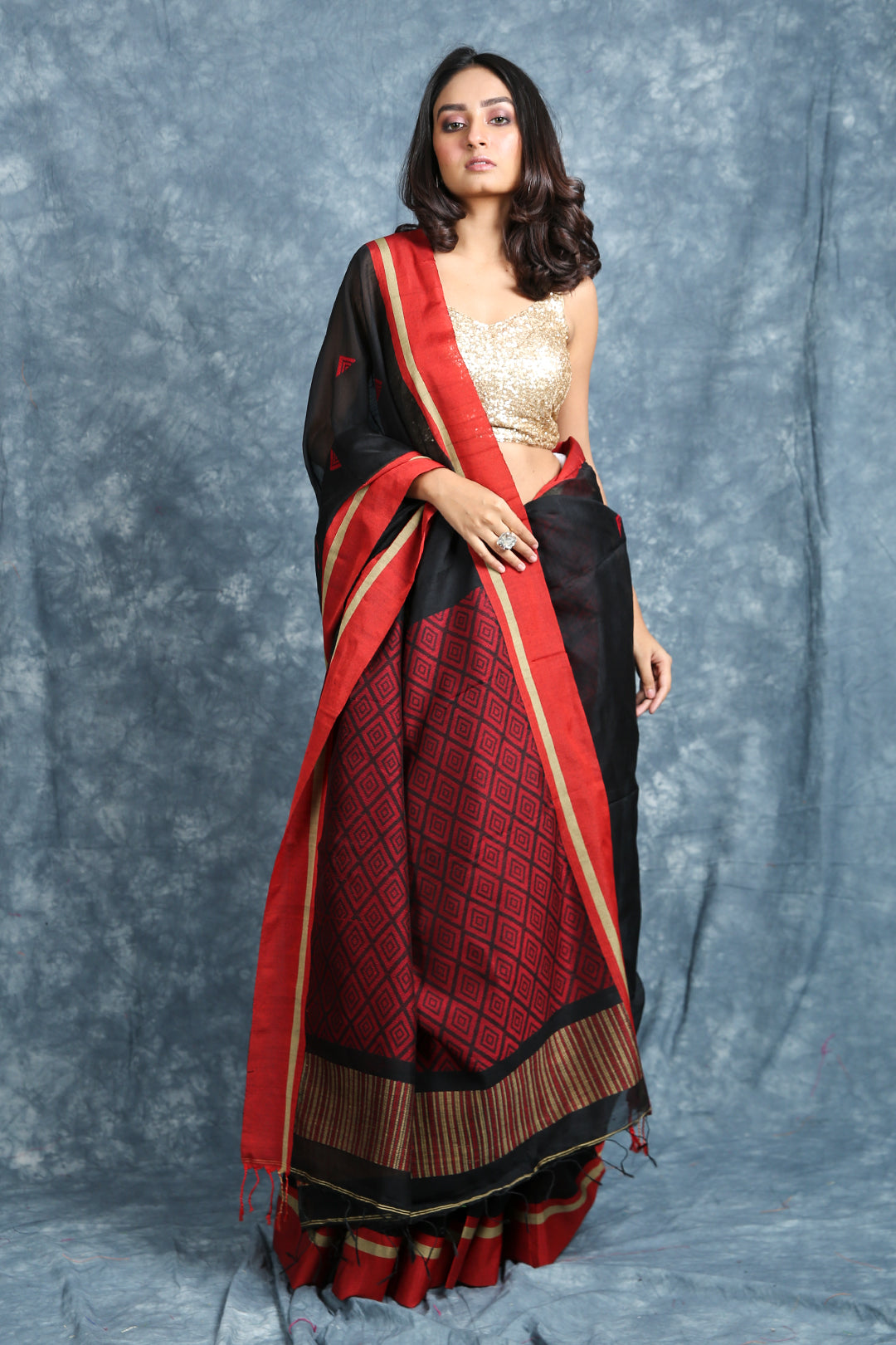 Women's Handloom Saree with Allover Weaving Butta and Rich Weaving Pallu - Charukriti