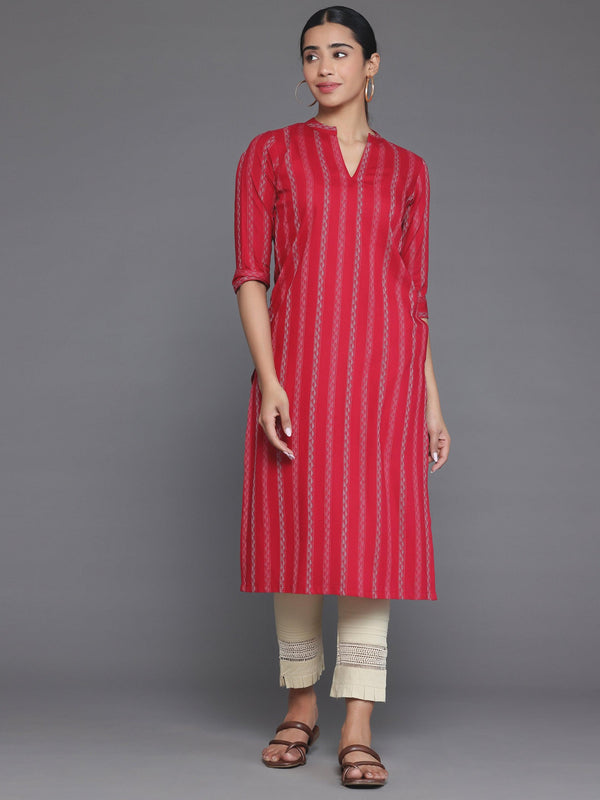 Red Striped Rayon Straight Kurta - Jashvi