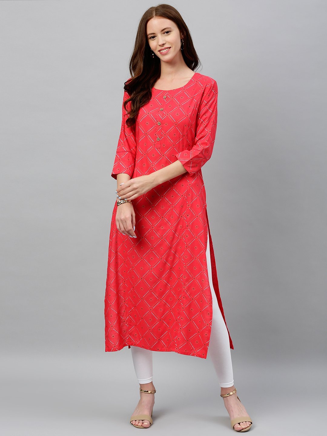 Women's Pink Bandhani Printed Kurta by Kipek- (1pc set)