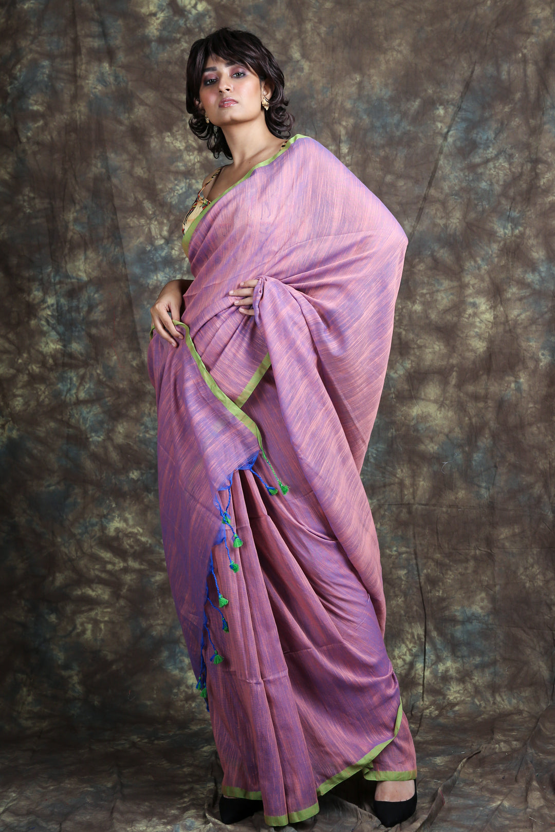 Women's Cotton Handloom Saree with Jumka Pompom - Charukriti