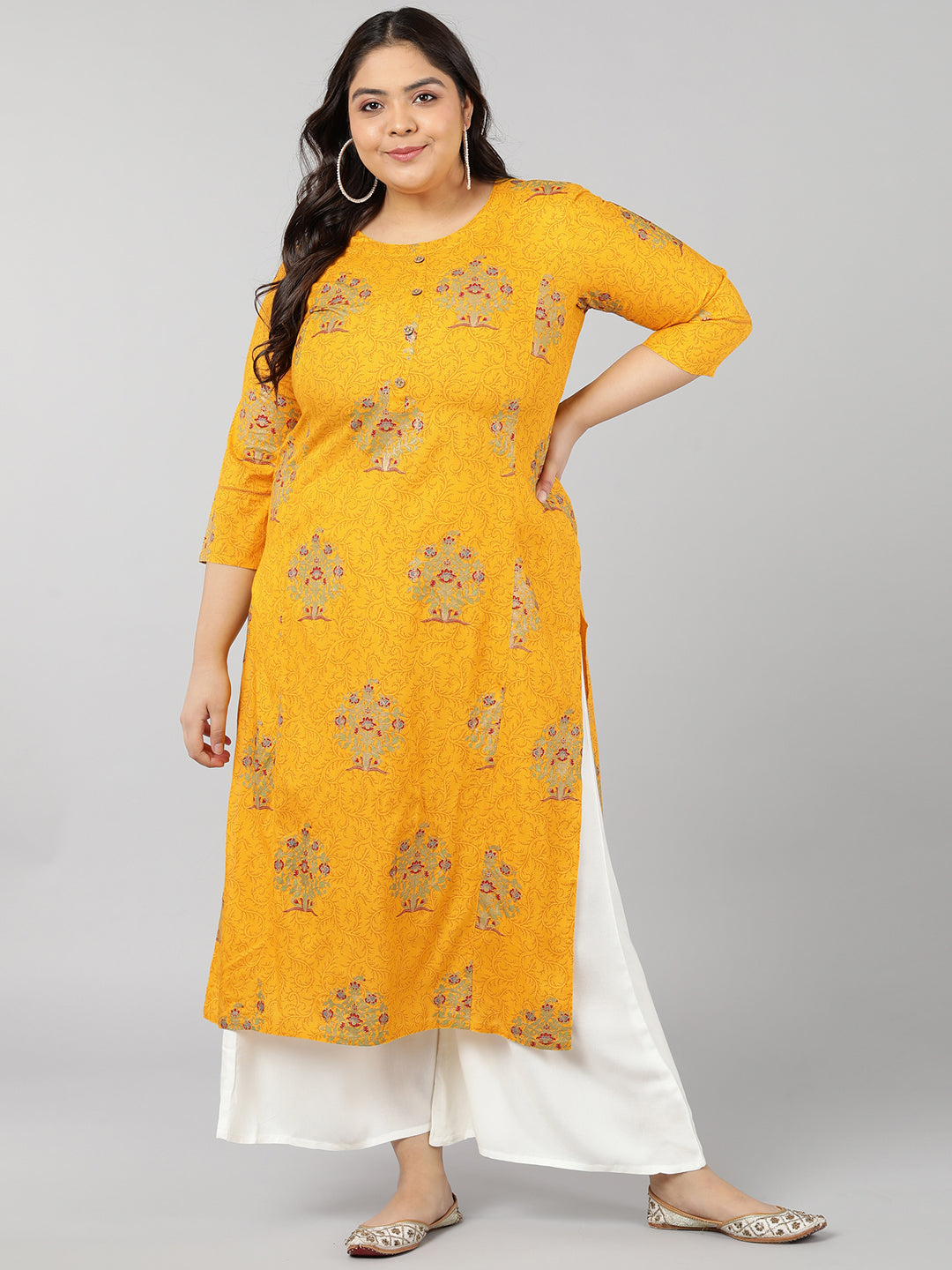 Women's Rayon Block Print Straight Kurta (Mustard) - Kipek