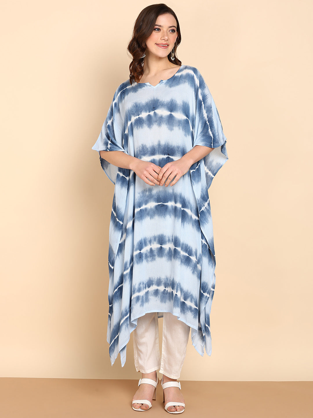 Women's Turquoise Crepe Kaftan - Maaesa