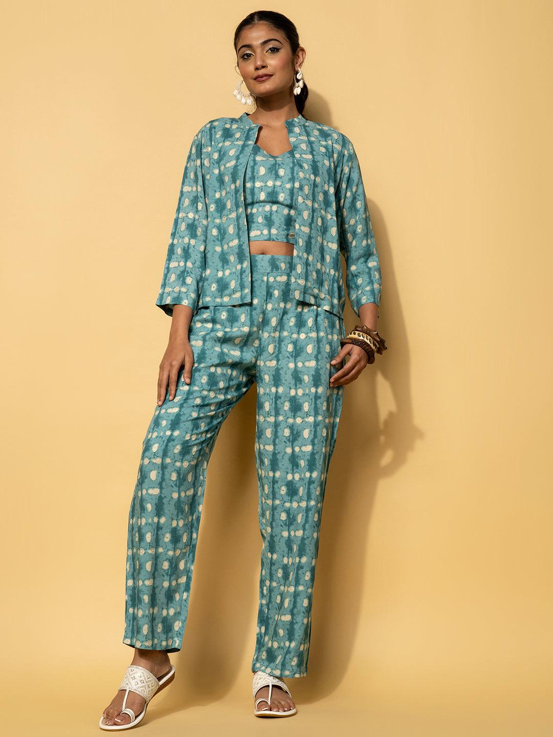 Teal Printed Rayon Co-Ords - Jashvi