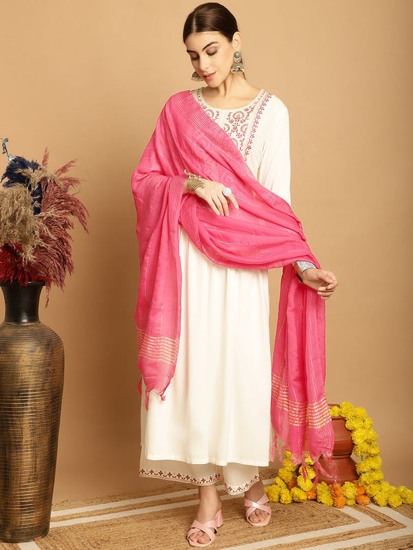 Women's Off White Rayon Palazzo Dupatta Set - Taantav