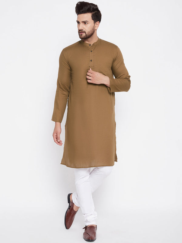 Men's Pure Cotton Brown Straight Kurta - Even Apparels