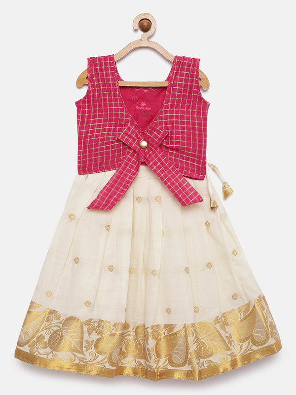 Girl's Pink Color Kerala Cotton Frock - Kanakadara Kids