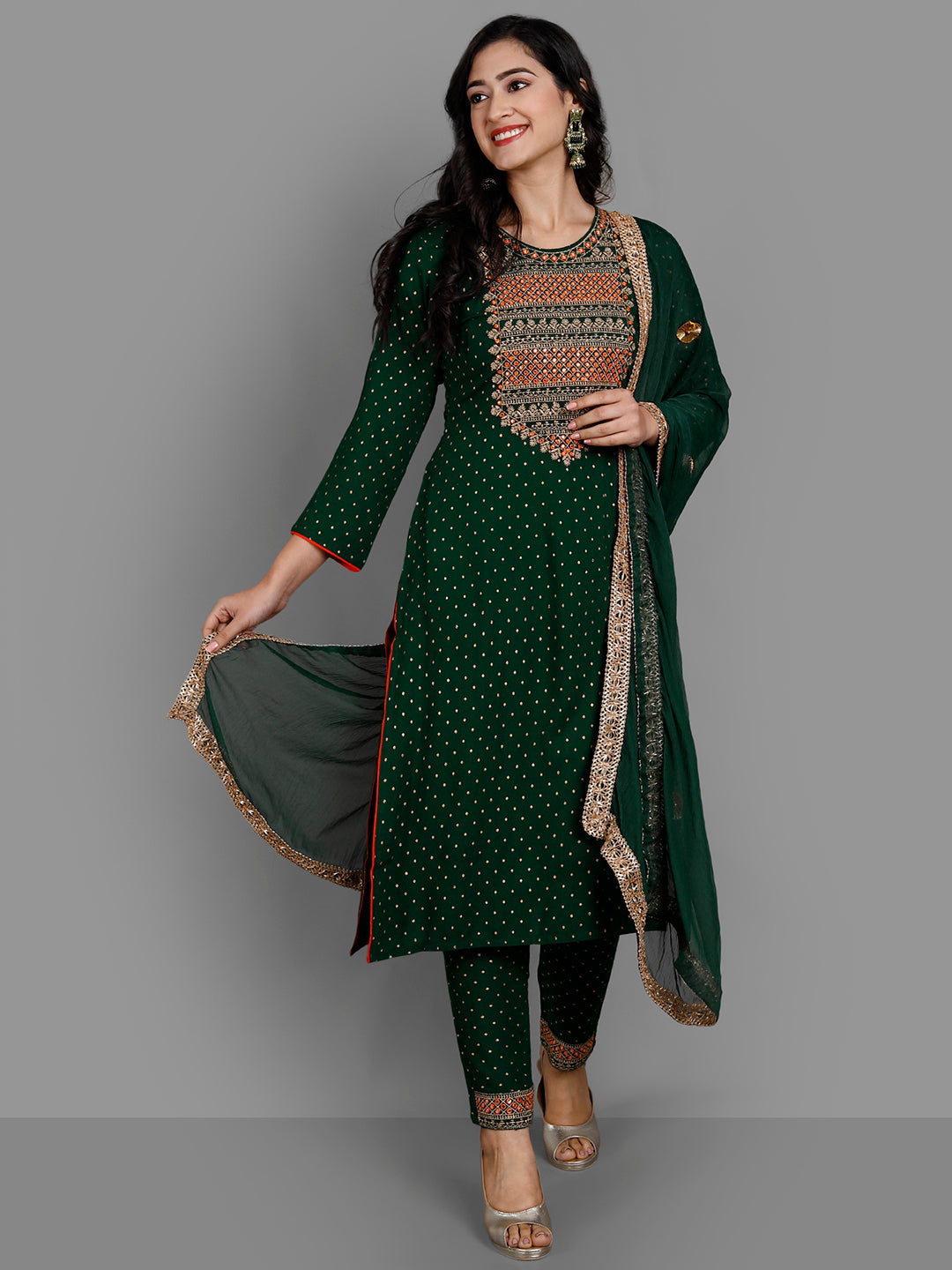 Women's  Green Rayon Kurta Pant And Dupatta Set - Noz2Toz