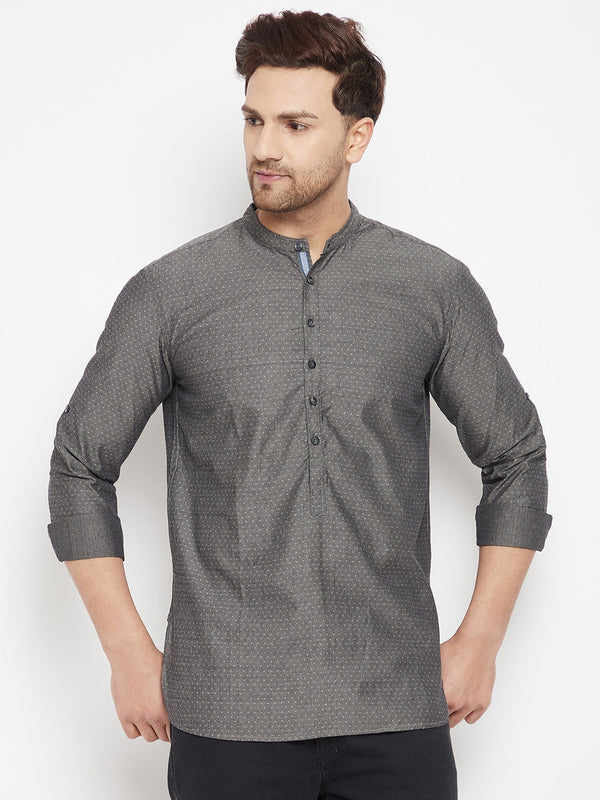 Men's Grey Color Short Kurta with Band Collar - Even Apparels