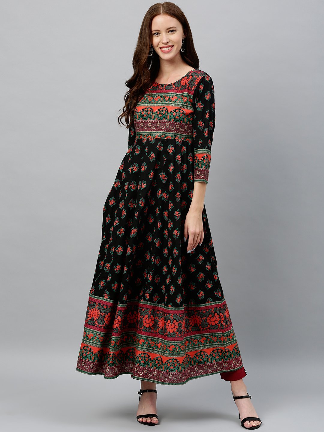 Women's Kilm Printed Cotton Fabric Anarkali - Kipek