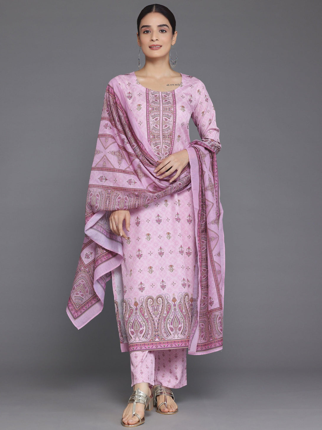 Pink Printed Poly Crepe Straight Suit With Dupatta - Jashvi