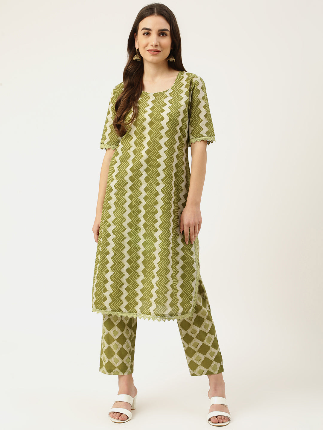 Women's Green Cheveron Straight Kurta - Deckedup