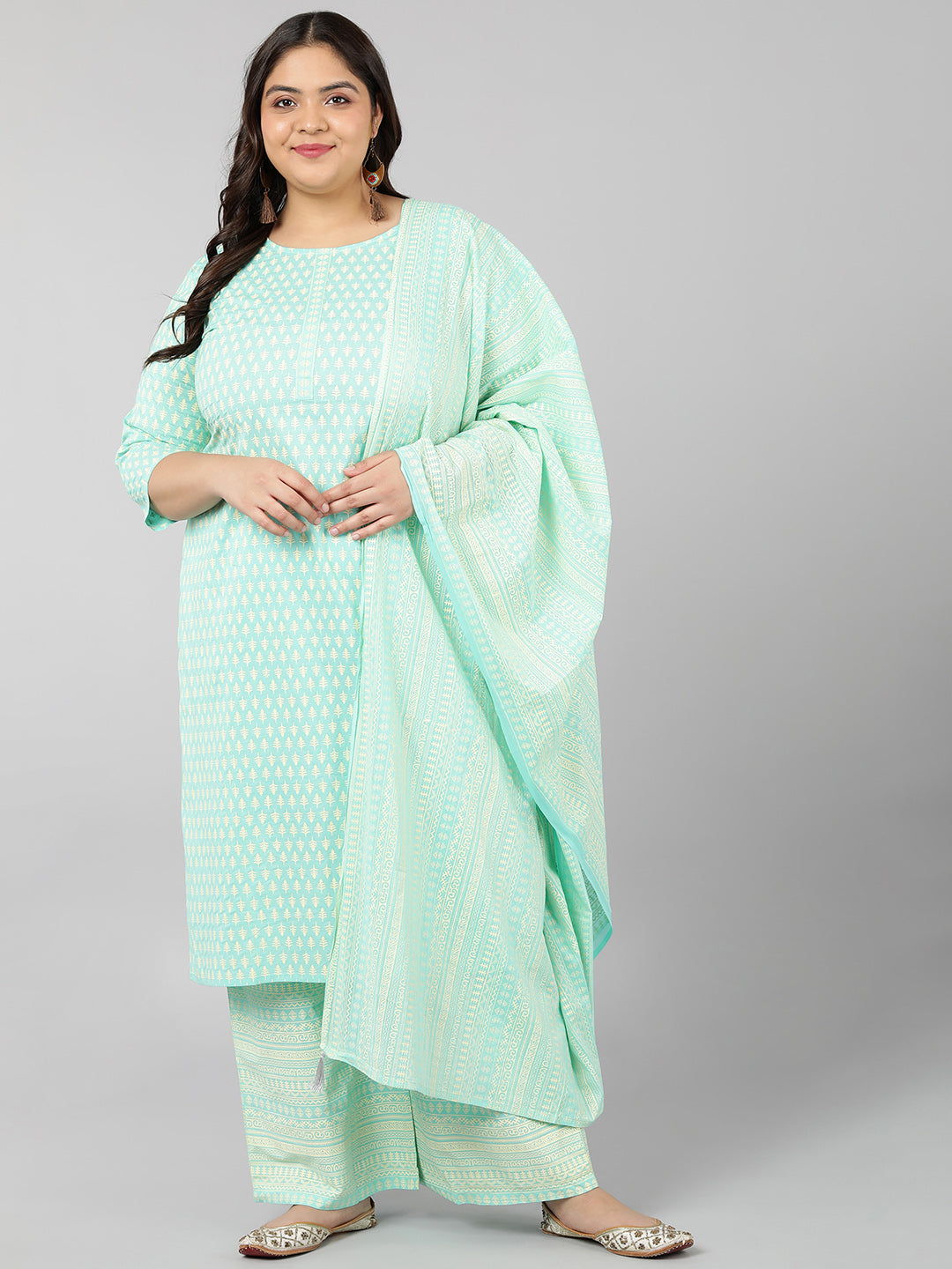 Women's Cotton Printed Straight Kurta Set (Grey) - Kipek