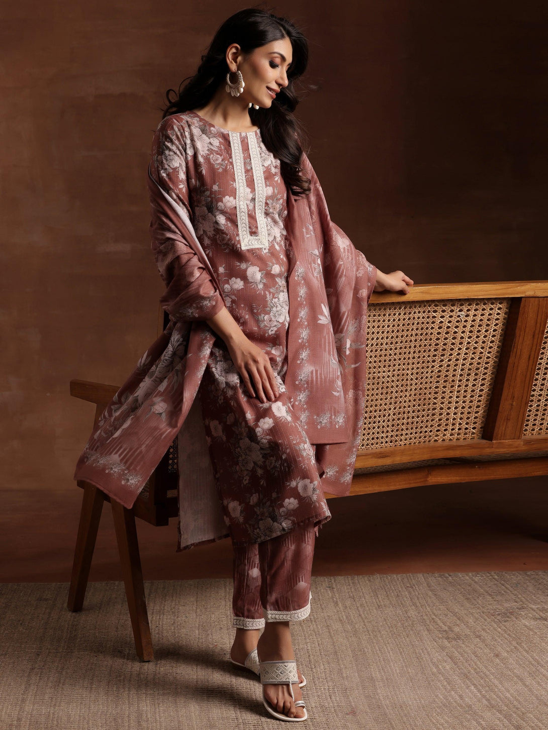 Brown Printed Cotton Straight Suit With Dupatta - Jashvi