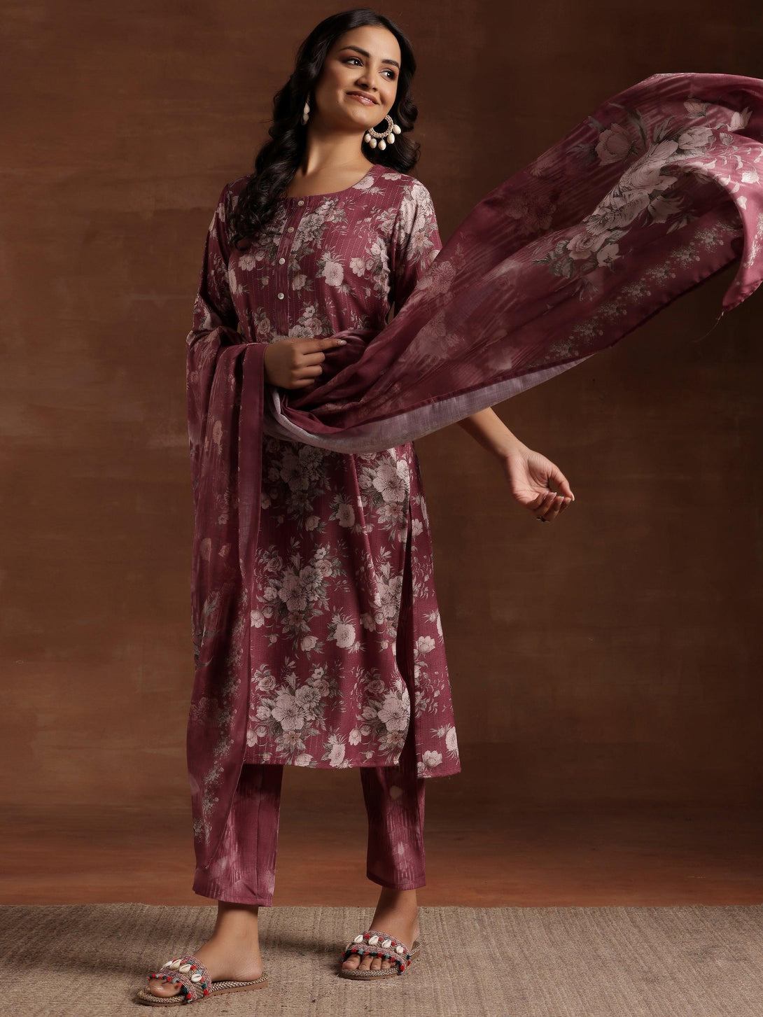 Mauve Printed Cotton Straight Suit With Dupatta - Jashvi