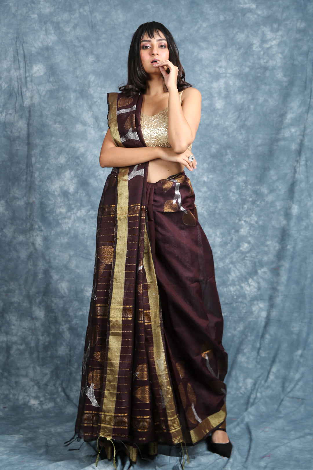 Women's  Handloom Saree With Zari Border and Weaving - Charukriti