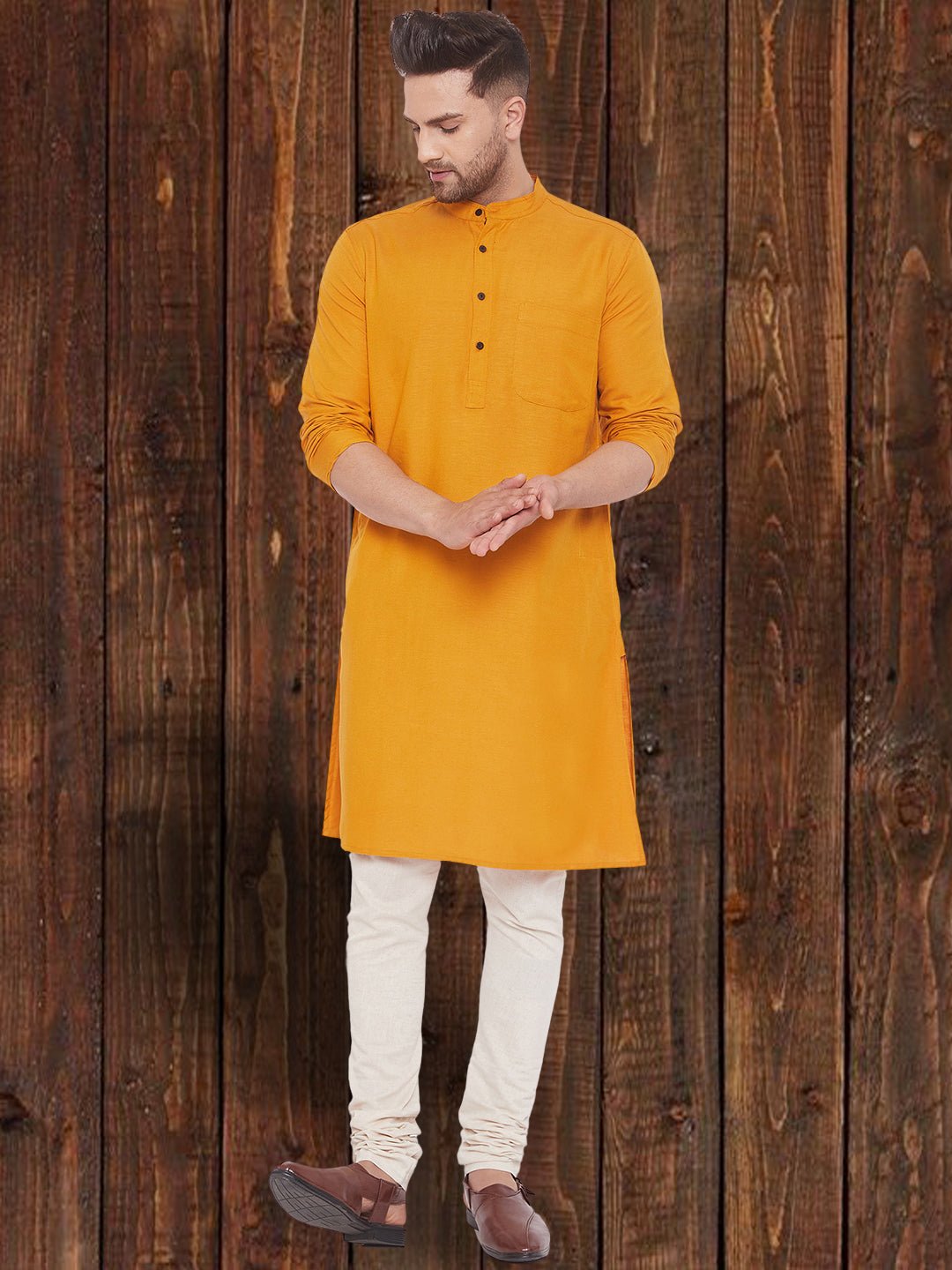 Men's Pure Cotton Yellow Kurta - Even Apparels