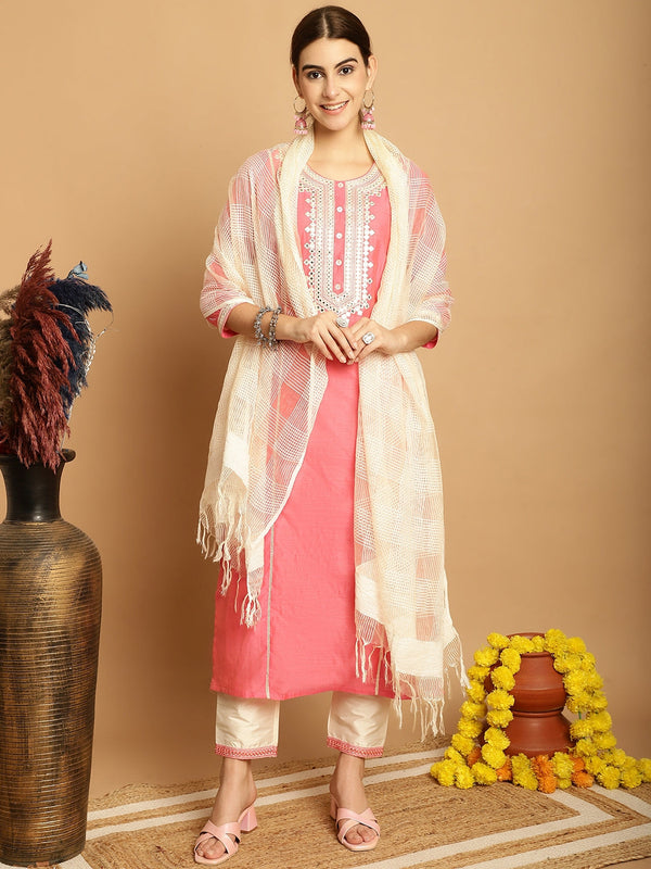 Women's Chanderi Trouser Dupatta Set - Taantav