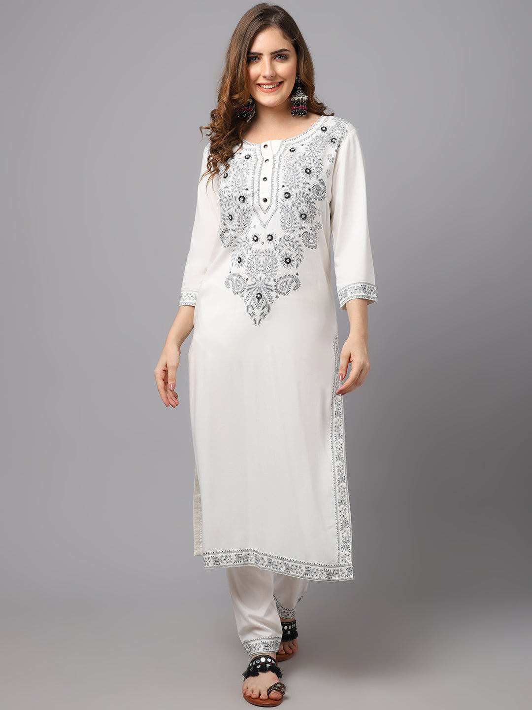 Women's White Chinkankari Printed Kurta Set - Noz2Toz