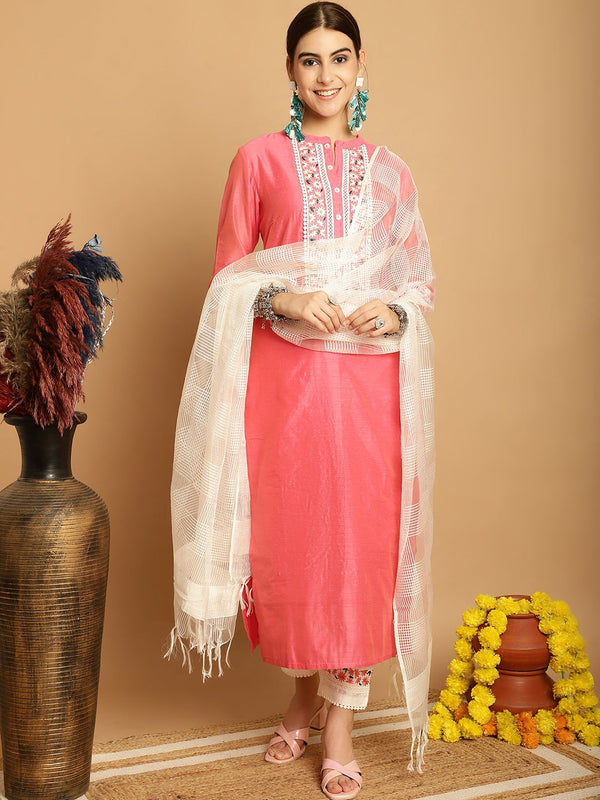 Women's Chanderi Trouser Dupatta Set - Taantav