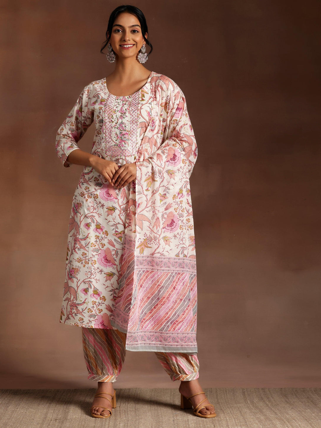 Pink Printed Cotton Straight Suit With Dupatta - Jashvi