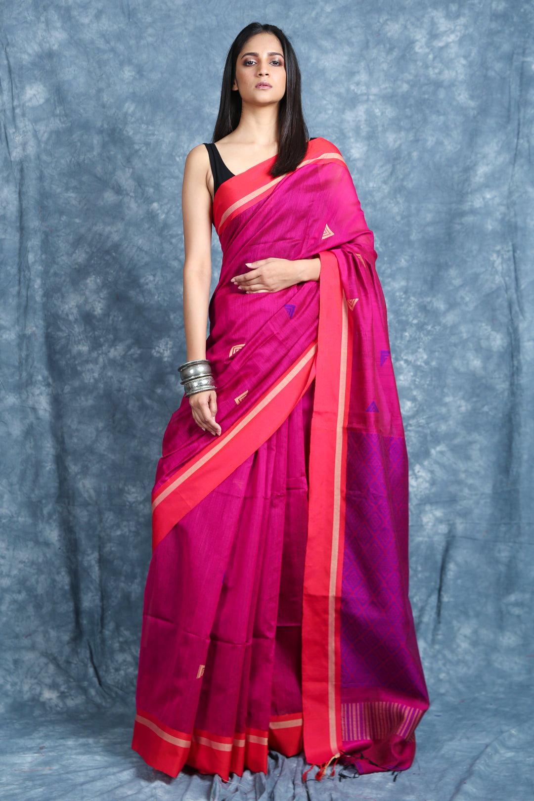 Women's Handloom Saree with Allover Weaving Butta and Rich Weaving Pallu - Charukriti