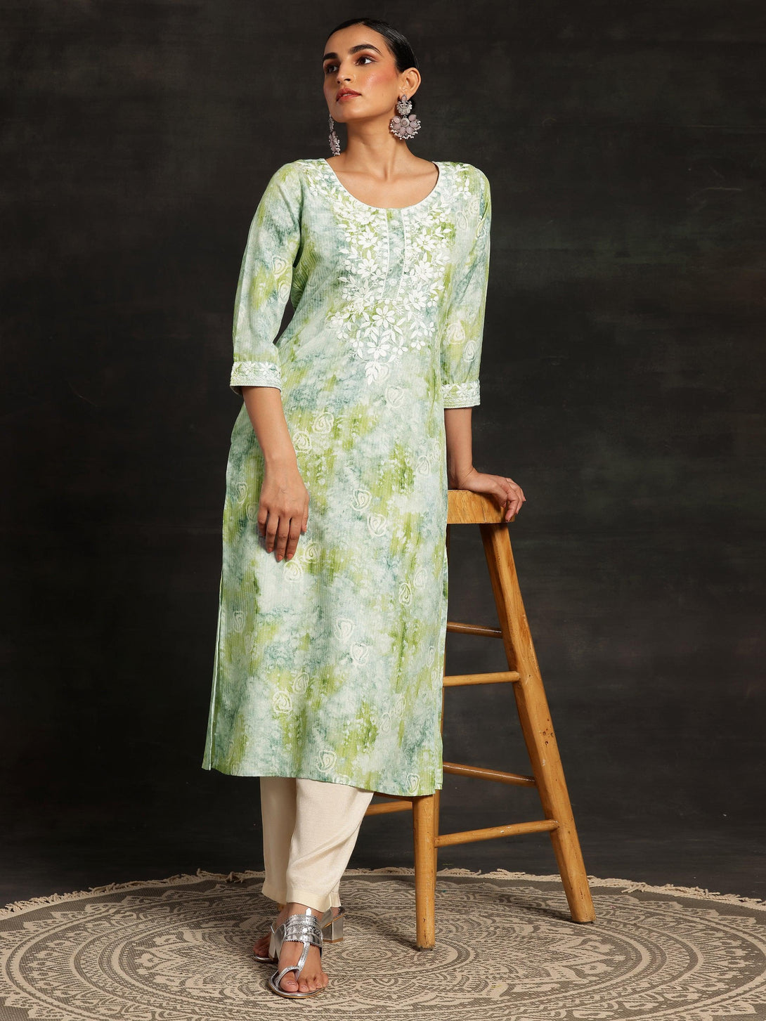 Green Printed Cotton Straight Kurta - Jashvi