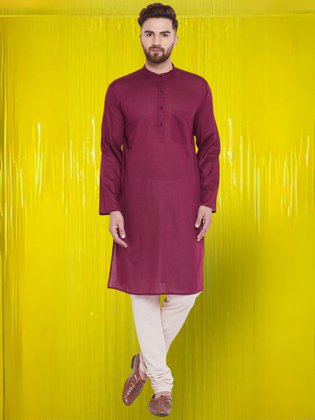 Men's Pure Cotton Maroon Kurta - Even Apparels