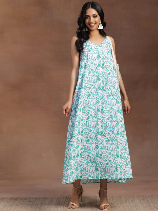 White Printed Cotton A-Line Dress - Jashvi