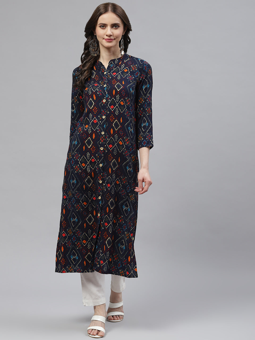 Women's Rayon Straight Kurta (Navy Blue) - Kipek